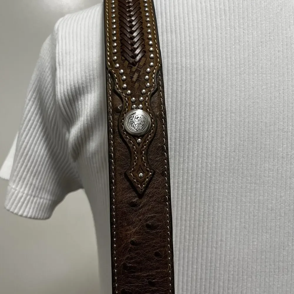 Nocona Mens Brown Ostrich Leather Studded Western Belt Sz 40 N2491844 EUC